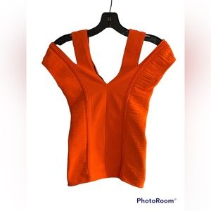 VERSACE Cut-Out Shoulders Bandage Style Bodycon Top Orange Sz XS